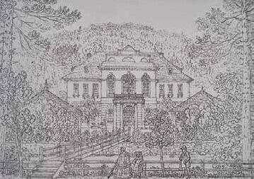 Freundschaftssaal. A drawing by Vincenc Morstadt, approx. 1837 (Carlsbad Museum)